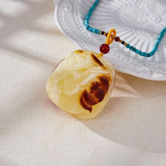 Amber Chain First Class Raw Material of  Russian National Mine With Carp Carving KXML014