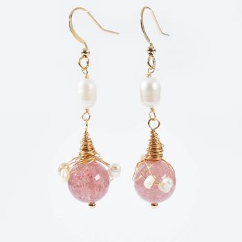  Strawberry Crystal Pearl Earrings KZES013