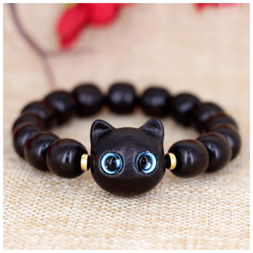 Cute Cat Ebony Wood Bracelet KDSL001